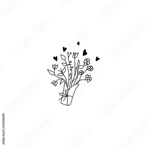 Single hand drawn bunch of flowers. Vector illustration in doodle style.