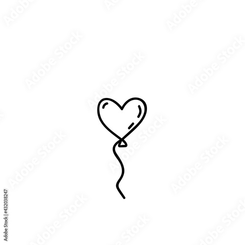 Single hand drawn heart-shaped balloons. Vector illustration in doodle style.