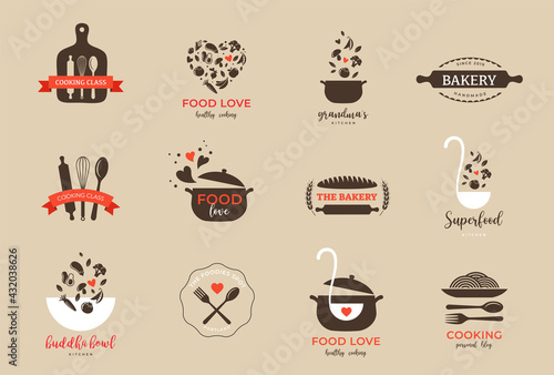 Bakery, pastry shop, food and cooking logo and branding. Healthy, vegan and vegetarian food concept design