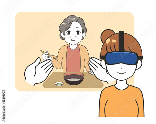 介護体験をする女性　食事をする女性