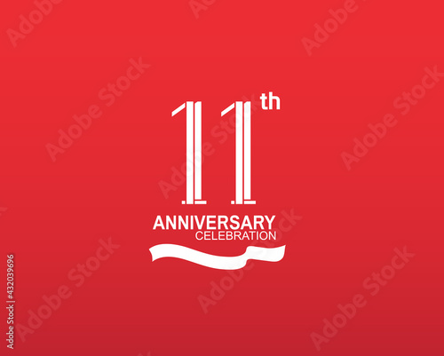 11 anniversary logotype flat design white color isolated on red background. vector can be use for template, company special event and celebration moment