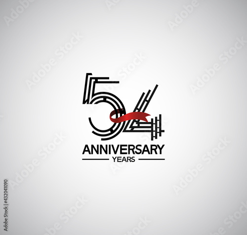 54 years anniversary logotype flat design with labyrinth style number and red ribbon. vector can be use for template, company special event and celebration moment
