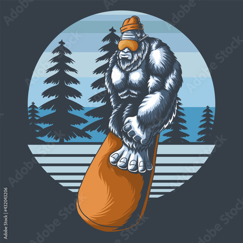 Yeti plays snowboard vector illustration