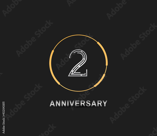 2 anniversary logotype with silver number and golden ring isolated on black background. vector can be use for template, company special event and celebration moment