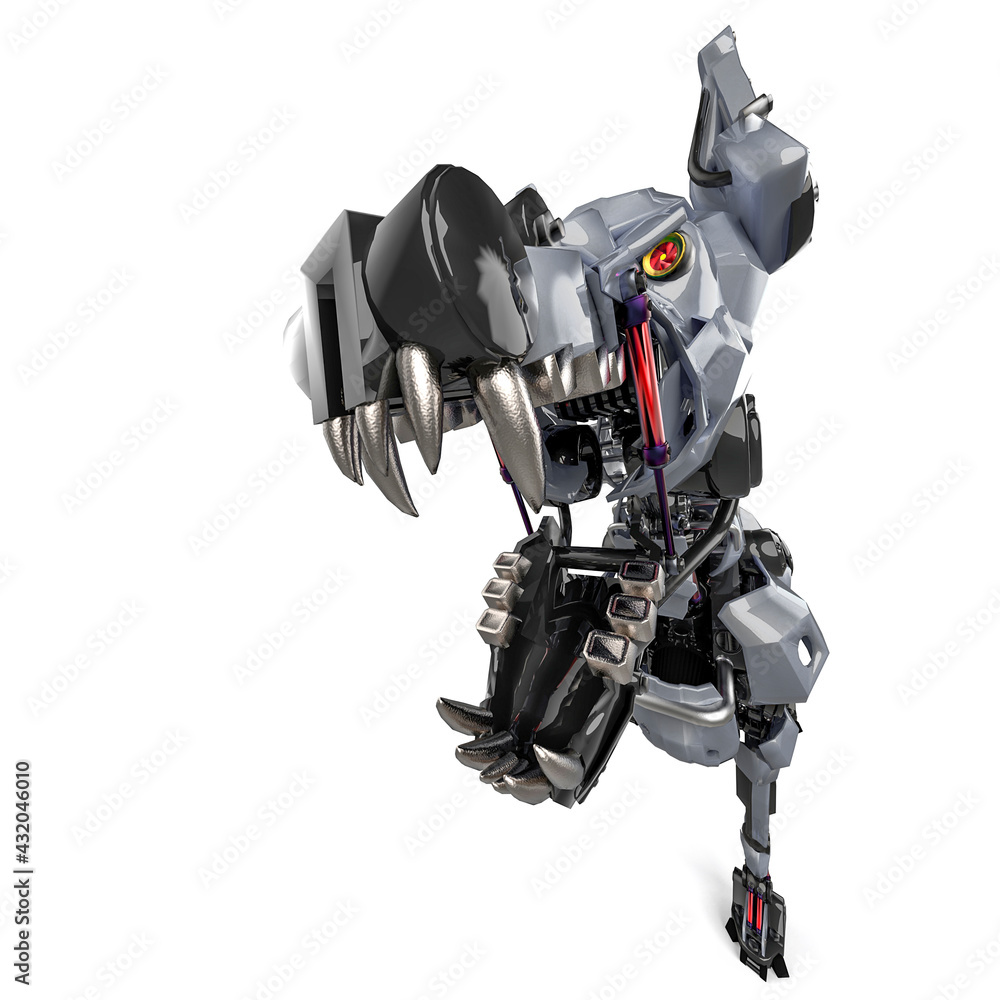 cyber dog is ready to bite in white background cyber dog is ready to bite in white background