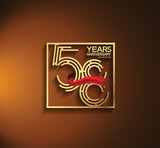 58 years anniversary logotype golden color with square and red ribbon. vector can be use for greeting card, invitation and celebration event