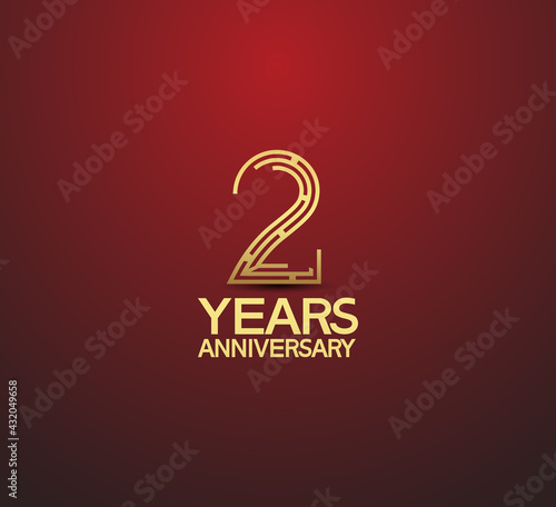 2 years golden anniversary logotype with labyrinth style number isolated on red background. vector can be use for template company celebration and special moment event