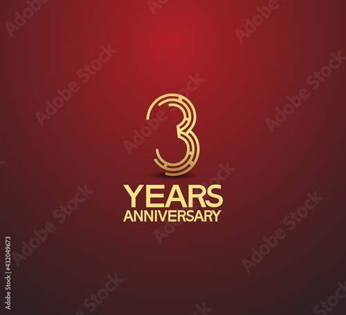 3 years golden anniversary logotype with labyrinth style number isolated on red background. vector can be use for template company celebration and special moment event