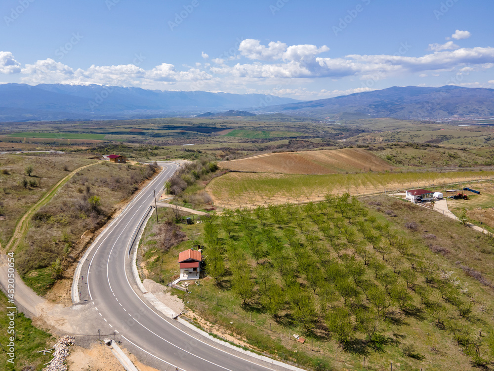 Aerial view of Lozenitsa Village and Vine plantations, Bulgaria