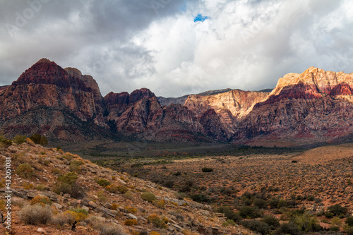 Bridge Mountain and Rainbow Mountain seen from Lower Red Rock Parking Area