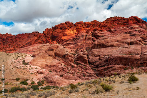 Sunny and Cloudy Morning Wall of Aztec Sandstone Calico Hills Red Rock Canyon from Calico 1 Overlook