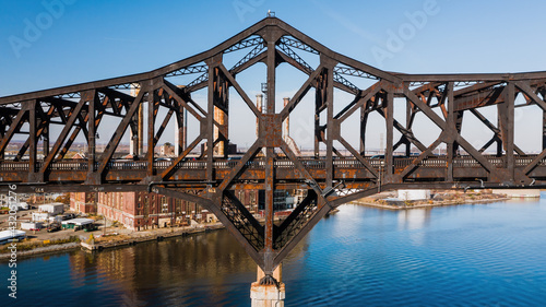 Aerial of Historic Pulaski Skyway - Hackensack River - New Jersey