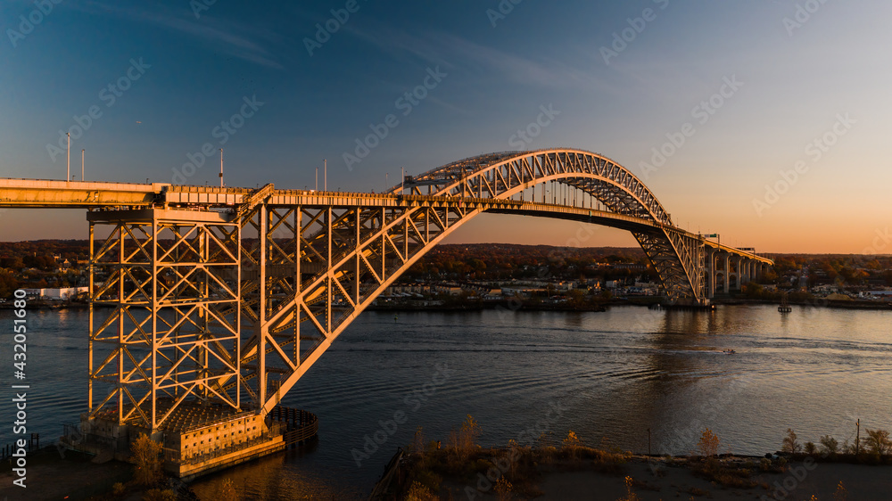 Historic Bayonne Suspended Arch Bridge over Kill Van Kull at Sunset - NJ & NY Route 440 - Bayonne, New Jersey & Staten Island, New York City, New York