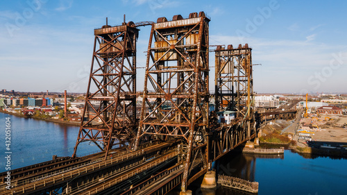 Canvas Print Aerials of Rusty Dock Bridge for Amtrak - Passaic River - Newark, New Jersey