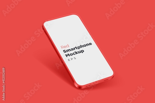 Modern red mock up smartphone for presentation, information graphics, app display, perspective view eps vector format.