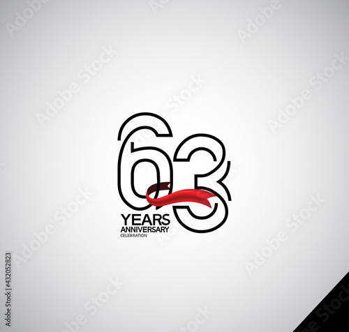 63 years anniversary logotype simple design with red ribbon can be use for company celebration, greeting card and invitation