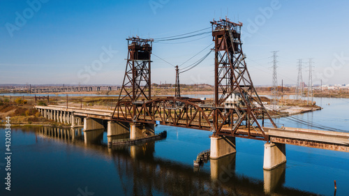 Aerial of Delaware Lackawanna   Western Railroad Lower Hack Lift Bridge - Hackensack River - New Jersey