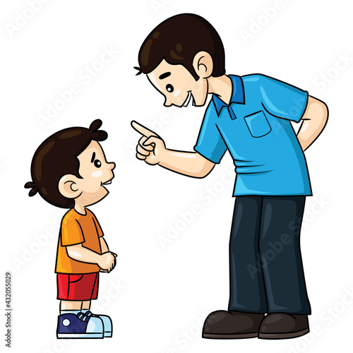 Illustration cartoon of cute father advising his son.