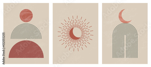 Mid century modern minimalist print with contemporary geometric Moon phases