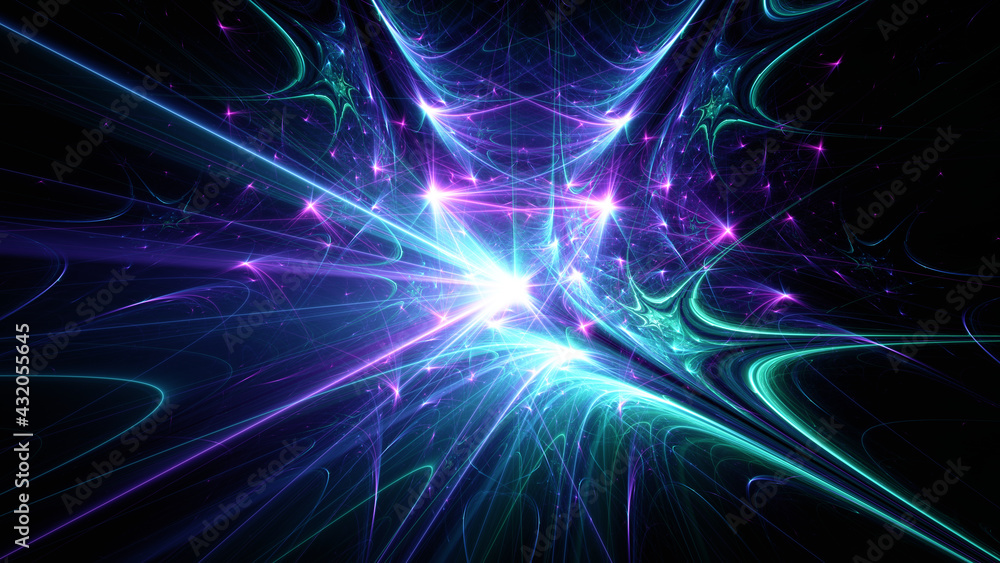 Naklejka premium Abstract background, smooth multicolored lines on a black background.