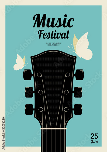 Music festival poster design template background decorative with guitar