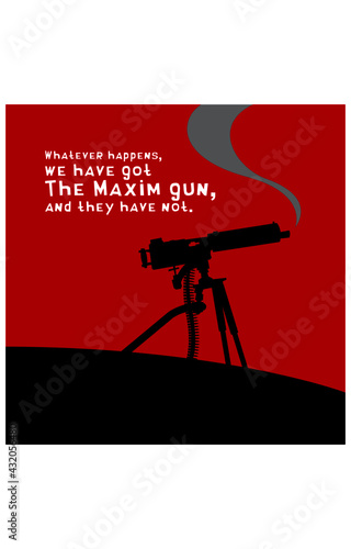 Tableau sur toile Poster with a silhouette of a vintage machine gun and a quote from Kipling