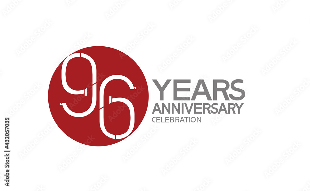 96 years anniversary logotype design with big red circle can be use for company celebration, greeting card and template