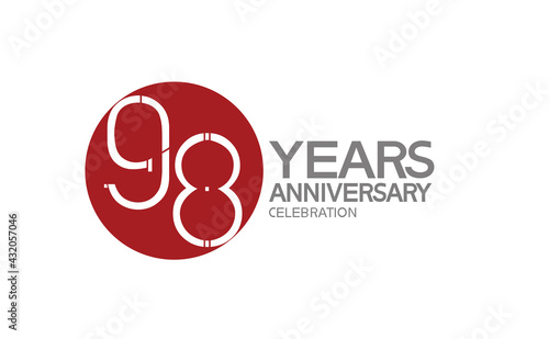 98 years anniversary logotype design with big red circle can be use for company celebration, greeting card and template