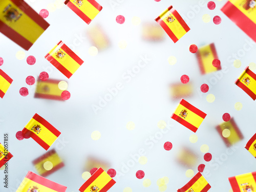 Spain Day. Religious holiday Holy Virgin Pilar. National flags foggy background. concept memory, freedom, and patriotism. October 12