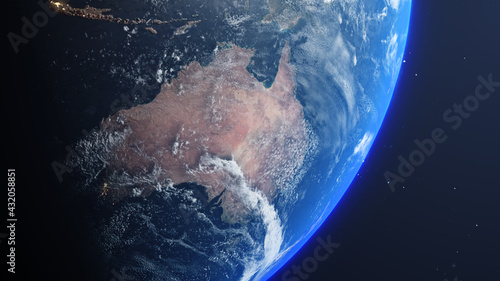 Australia from Space  Planet Earth featuring the Australian continent - 3D Illustration Rendering