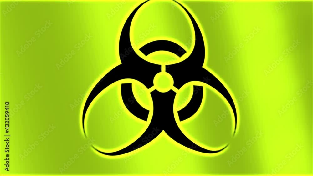 Neon Colored Flag with Covid-19 Bio Hazard Alert Sign waving in wind,close up.