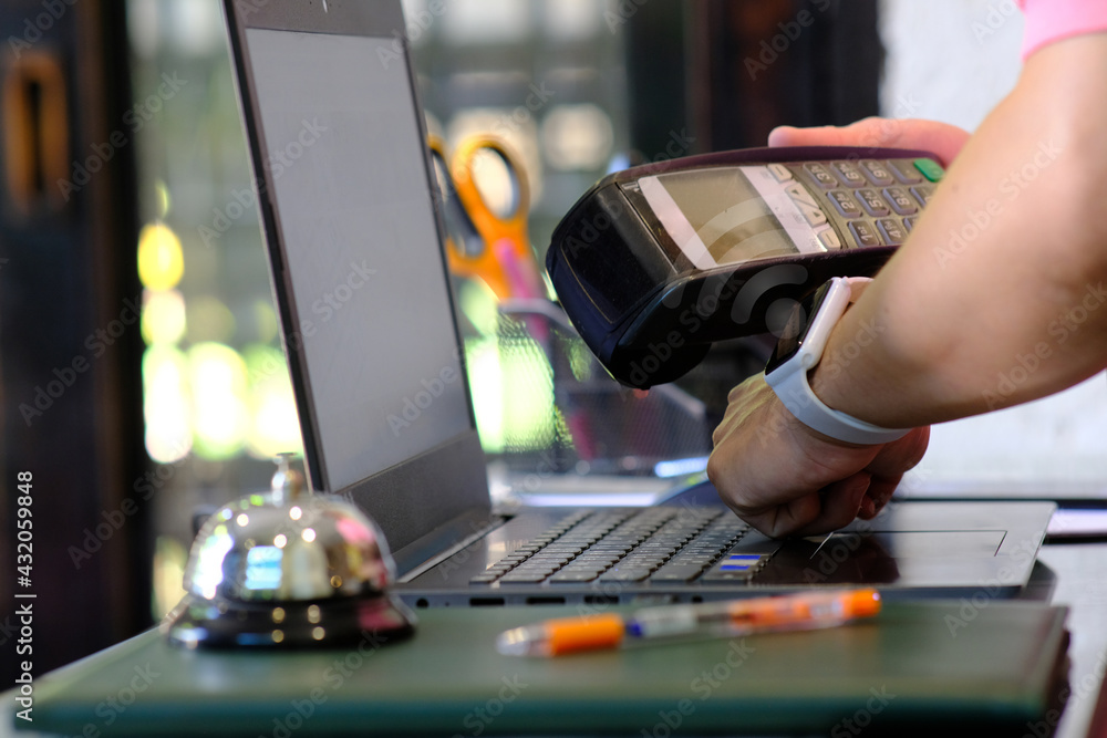 Person using smart watch for contactless payment and near field communication smartwatch payment Person using smart watch for contactless payment and near field communication smartwatch payment
