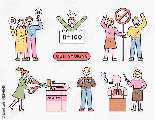 Those who decide to quit smoking. flat design style minimal vector illustration.