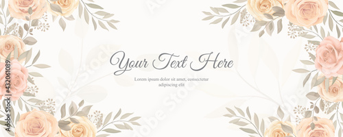 Elegant banner with soft color of blooming rose flower ornament