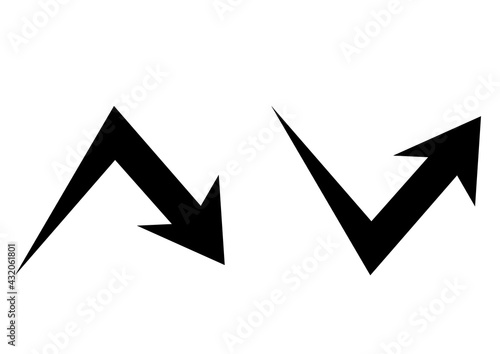 跳ねて上がる矢印と下がる矢印　白黒　イラスト