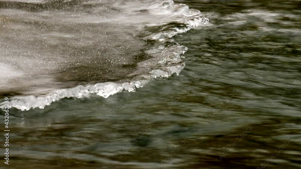 An icy river running in winter through the Canadian Rockies, Canada, medium shot An icy river running in winter through the Canadian Rockies, Canada, medium shot