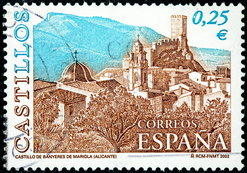 stamp printed in the Spain shows Banyeres de Mariola castle in the province of Alicante photo