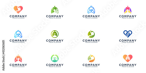 Vector set of Lung and Kidney logo design concept, Lung and kidney Technology logo template