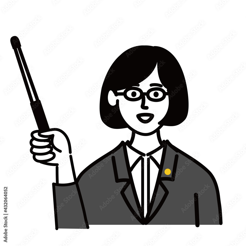 女性　ミドルエイジ 　士業　メガネ　ベクター　ポップ　説明　棒
