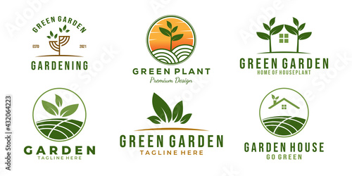 set / bundle green garden logo template vector illustration design