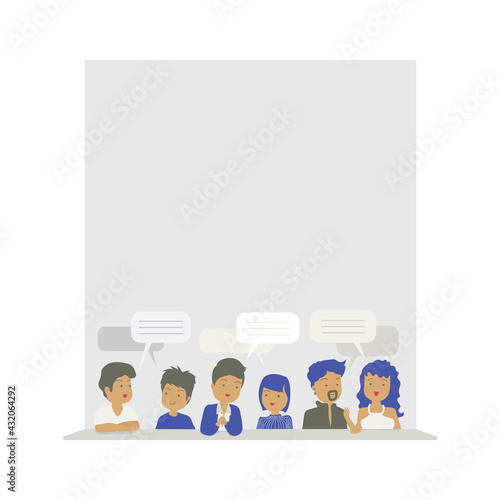 Modern business people talking board, in some bar, great conversation, making a big deal, together in place, flat design character
