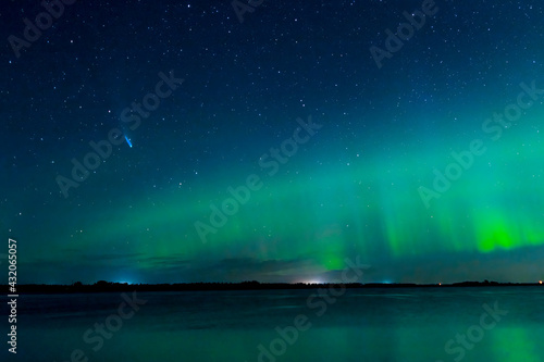 Neowise Comet Passes Through Aurora Borealis