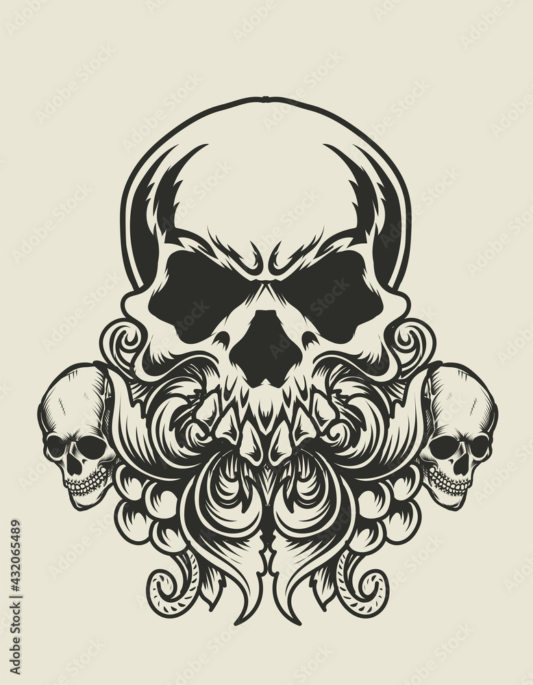 illustration vector skull head with ornament pattern illustration vector skull head with ornament pattern
