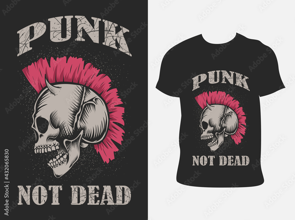 illustration vector punk skull with t shirt design illustration vector punk skull with t shirt design