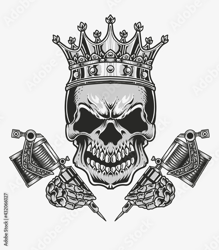 illustration vector king skull tattoo artist