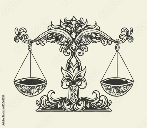 illustration vector antique libra scales ornament monochrome style