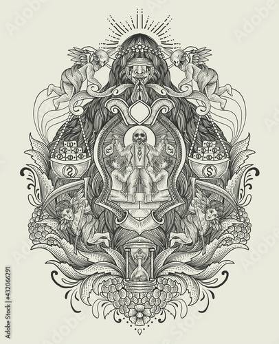 illustration capitalism businessman with vintage engraving ornament