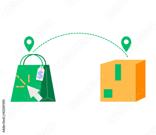 click and collect order, icon, receive order in pick up point, delivery services steps, e-commerce concept - editable stroke vector illustration eps 10