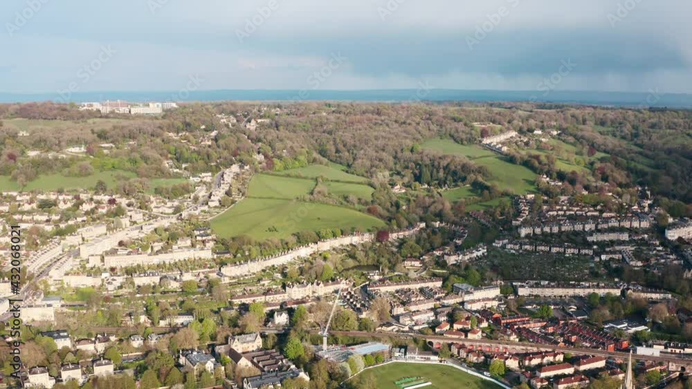 Drone shot over Western Bath city at sunset Drone shot over Western Bath city at sunset