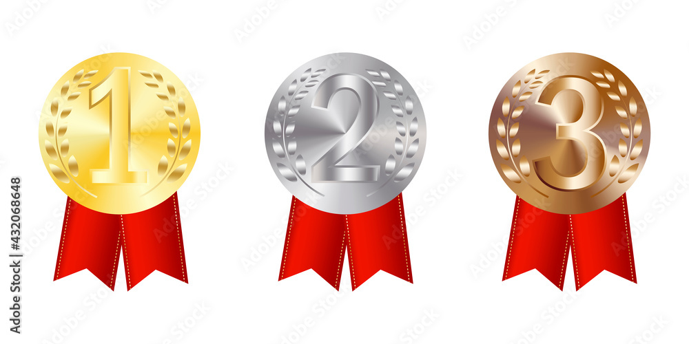 Winner award. Medal red ribbon, great design for any purposes. Number one. Win prize. Stock image. Vector illustration. EPS 10. Winner award. Medal red ribbon, great design for any purposes. Number one. Win prize. Stock image. Vector illustration. EPS 10.